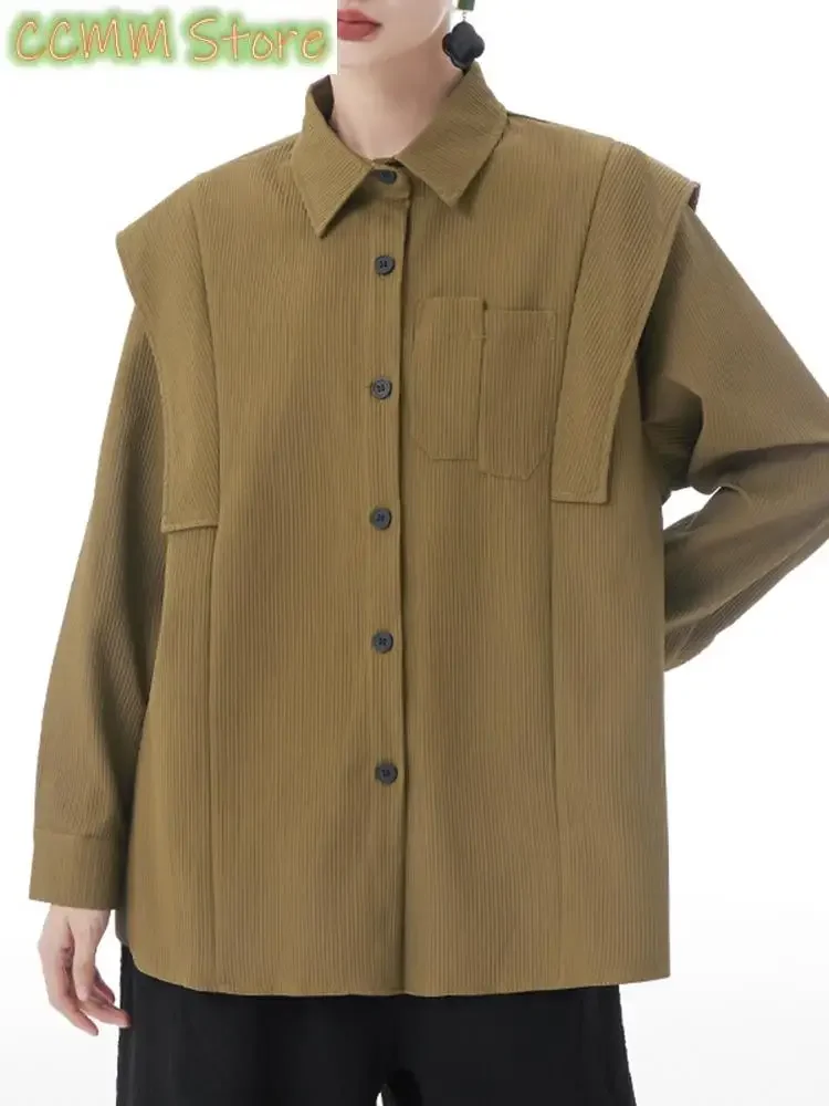 Damska fioletowa sztruksowa elegancka bluzka w kształcie dużego rozmiaru nowa koszula z długim rękawem z klapami Fashion Tide wiosna jesień