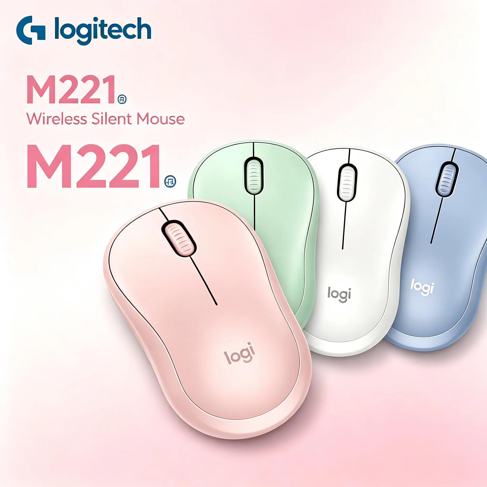 Genuine Logitech M221 Quiet Click Wireless Mouse Fashion Pastel Color Office Mice