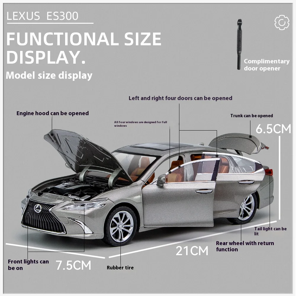 1:24 Lexus ES300 Large Luxury Executive Sedan Alloy Metal Diecast Car Model Sound & Light Pull Back Series Birthday Present Gift