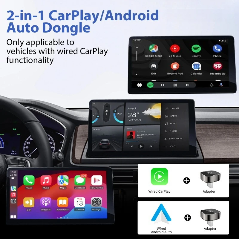 محول CarPlay اللاسلكي الصغير المحدث لعام 2025 لأجهزة Apple وAndroid - التوصيل والتشغيل لا يتطلب بطارية، متوافق مع سيارات مختلفة