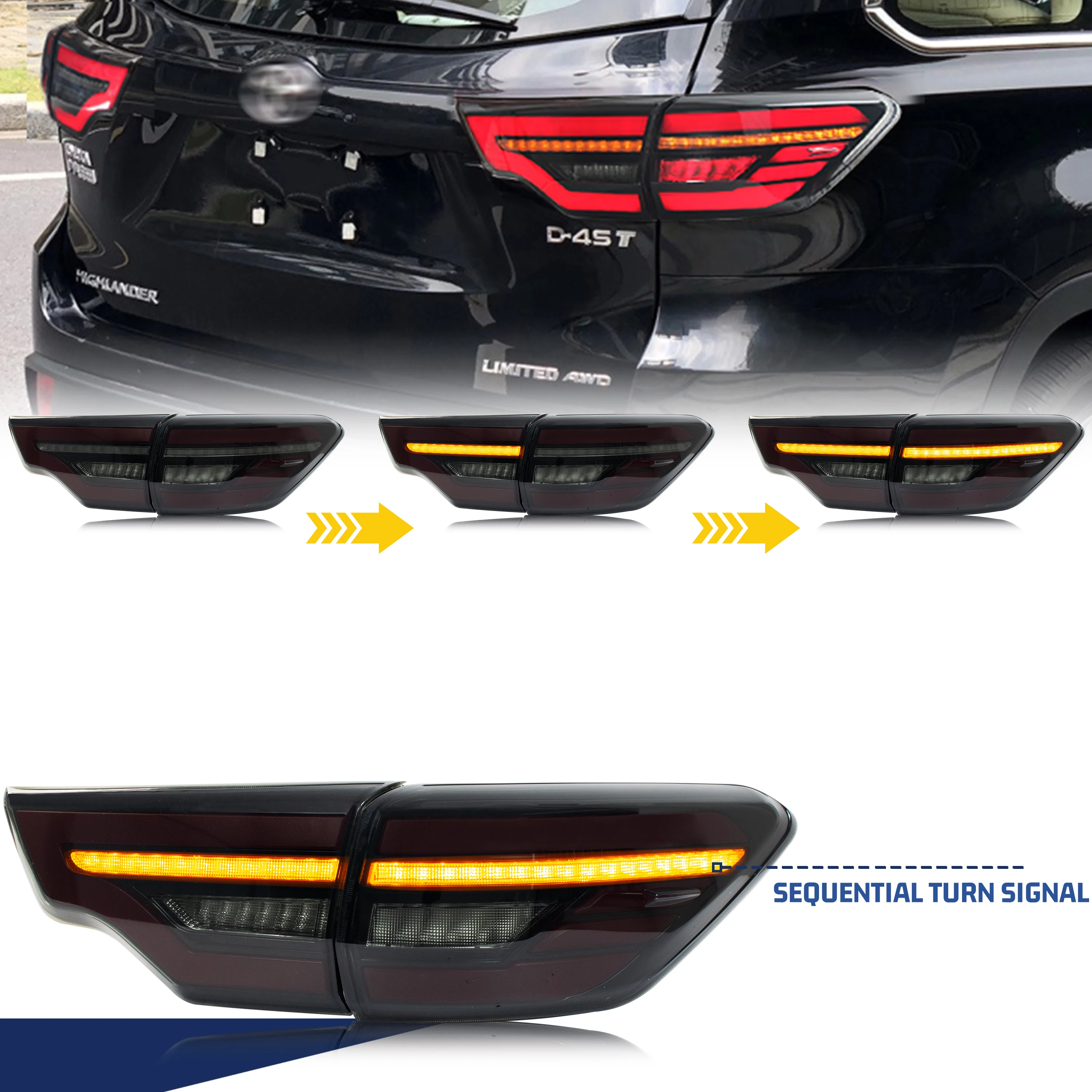 LED Tail Lights for Toyota Highlander 2014-2018 Start up Animation Sequential Indicator Rear Lamps Assembly image 2