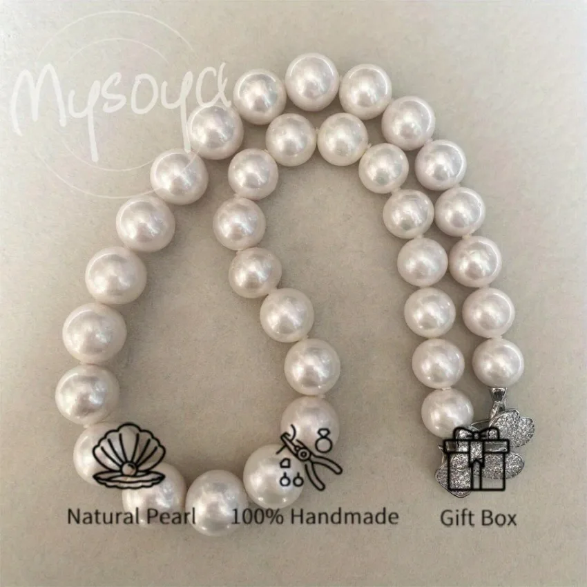 

MYSOYA 12-15mm Large Natural White Freshwater Pearl Multi Size Handmade DIY Jewelry With Gift Box Birthday Wedding Jewelry Gift