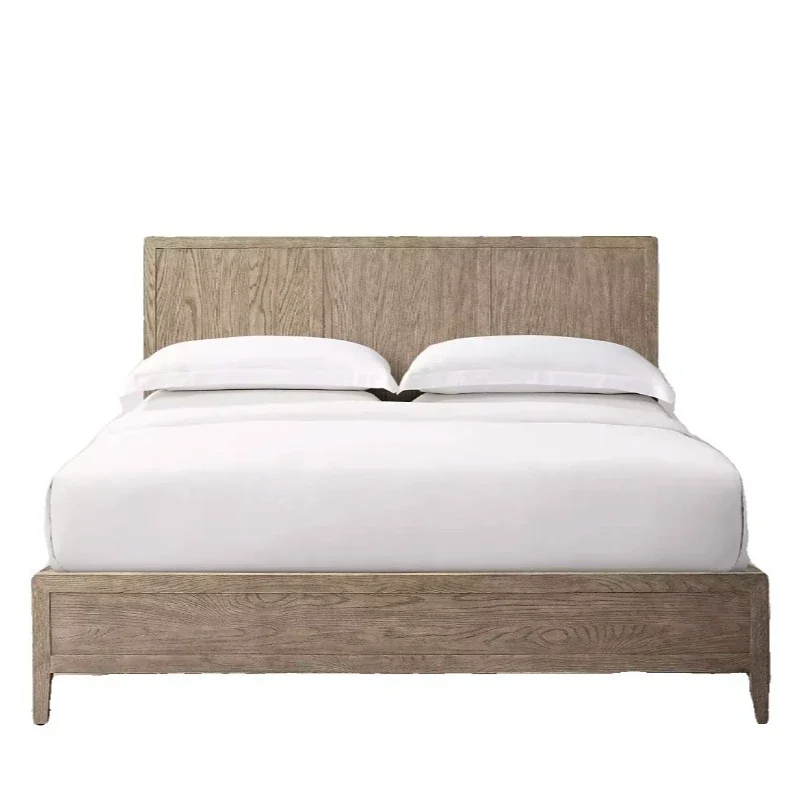 

American original single retro furniture solid wood oak double bed Italian simple American rural modern light luxury bed