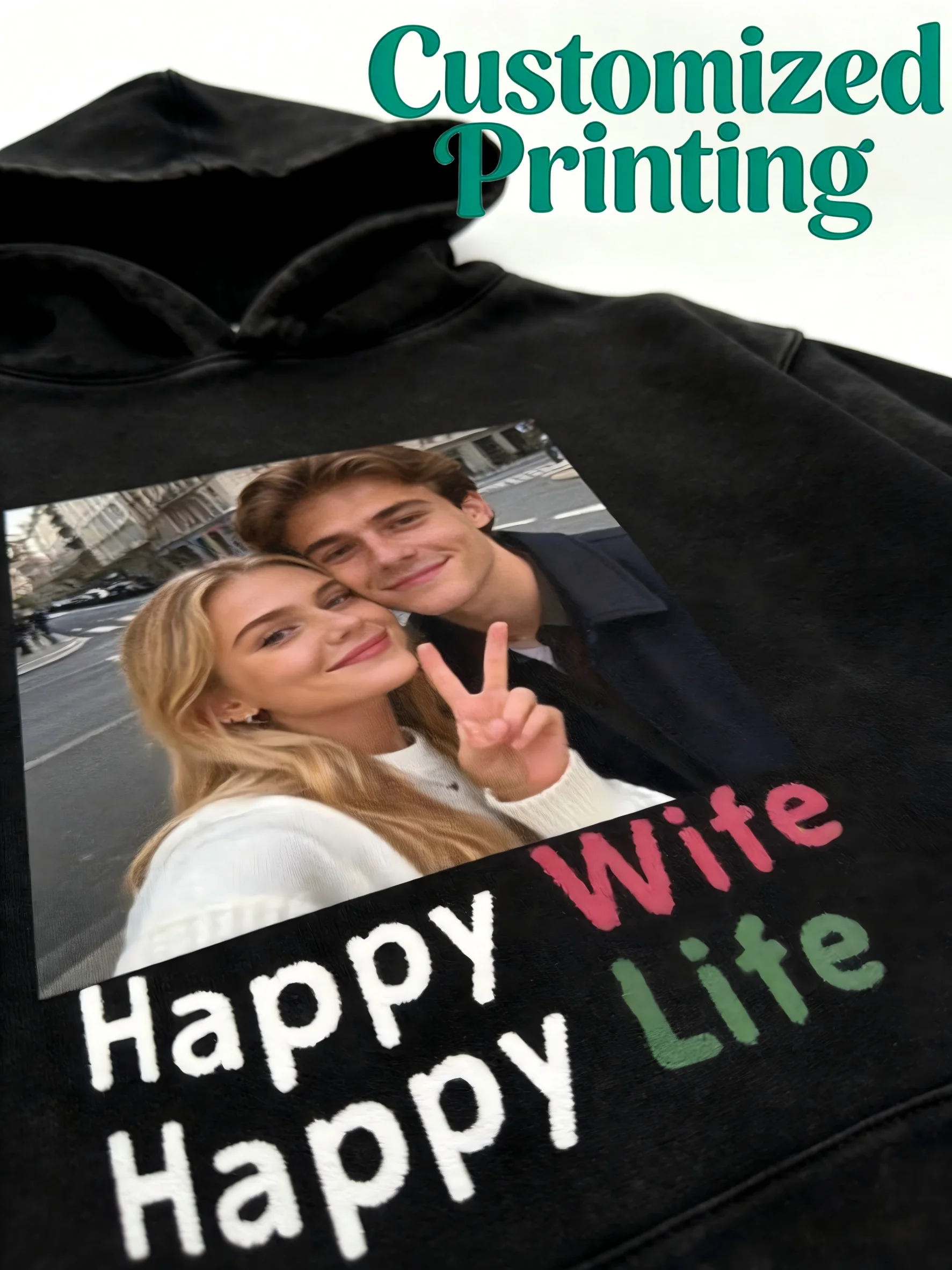 Customized vintage washed hooded sweatshirt|Couple's photo printing|100% cotton|DIY|A unique hoodie of one's own|unisex|lovers'