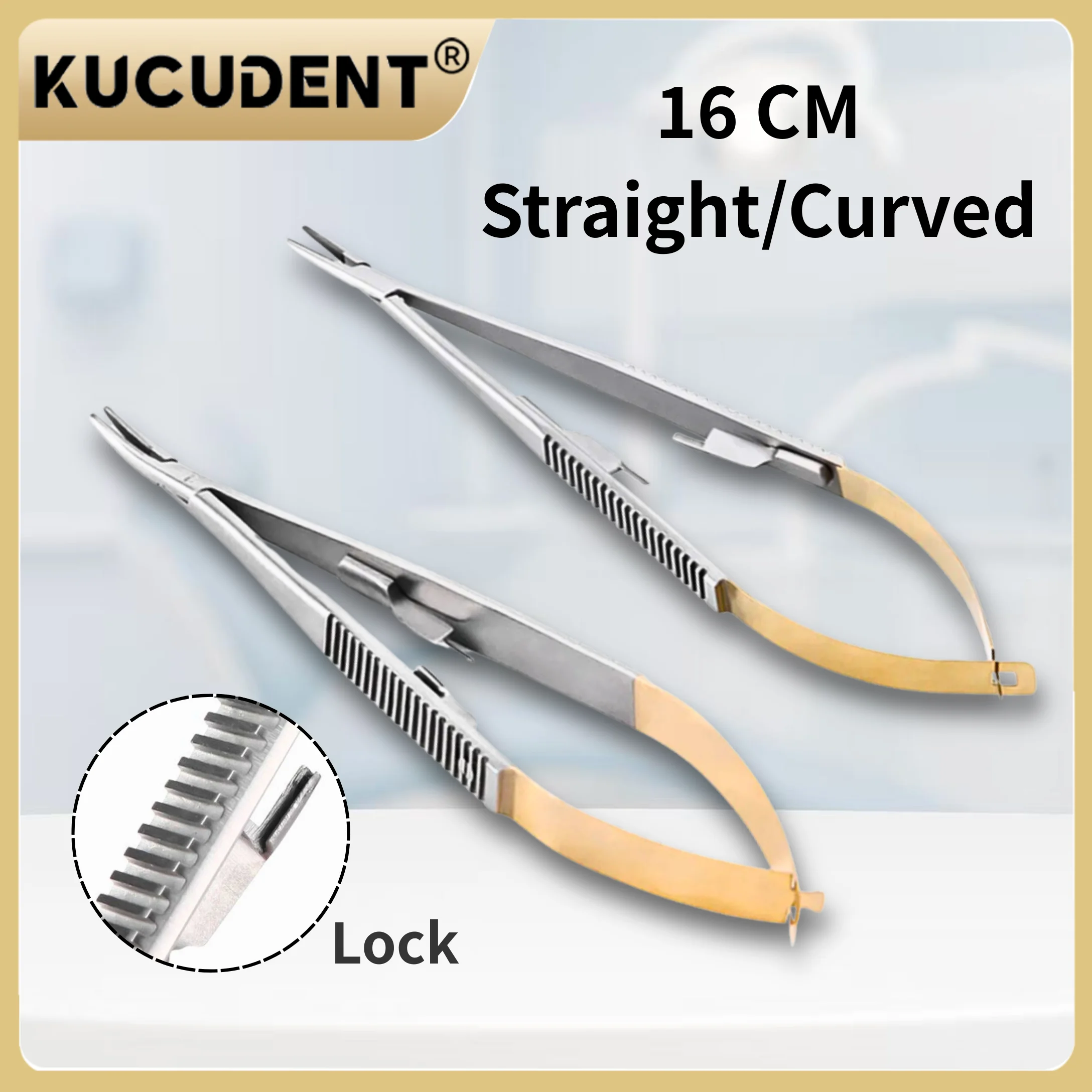 

1 PC Professional Castroviejo Needle Holder 16cm - Straight/Curved Tips for Dental Implant & Orthodontic Suturing