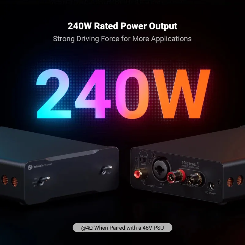 Fosi Audio 240W Power HiFi Amplifier for Home Audio Speakers Mini Monoblock Class D Amp with TPA3255 Support XLR&RCA Input