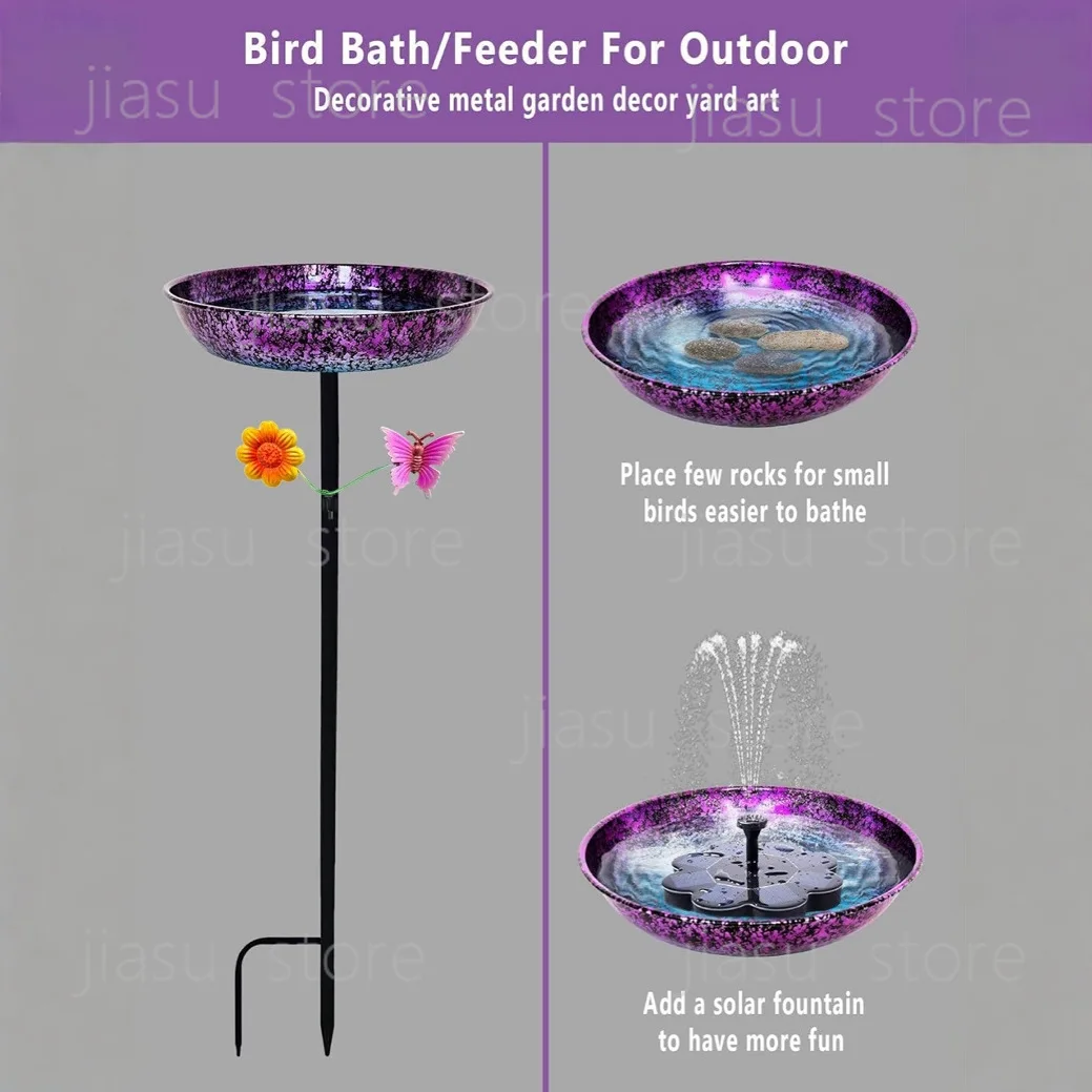 

Round Metal Bird Bath 27.8cm/11 Inch, Purple Blue Golden Finish, Outdoor Garden Bird Water Basin