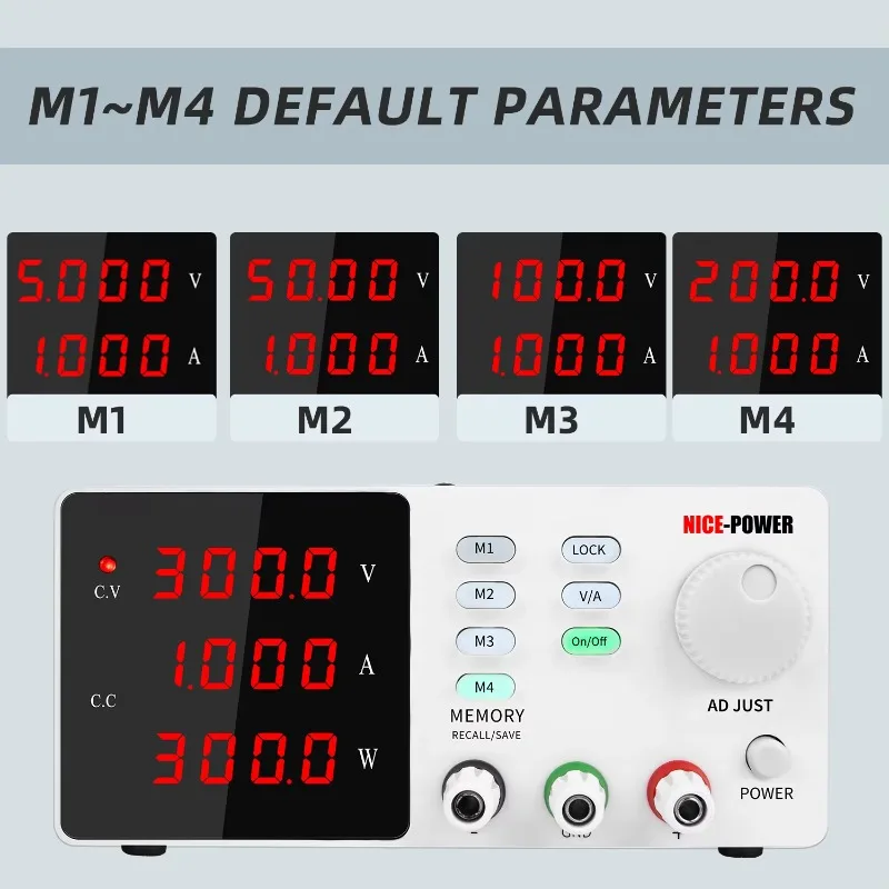 Power SPPS-S3001 300V 1A 300W DC Fuente de alimentación con 4 grupos Función de memoria 0-300 Ajustes del codificador de voltaje