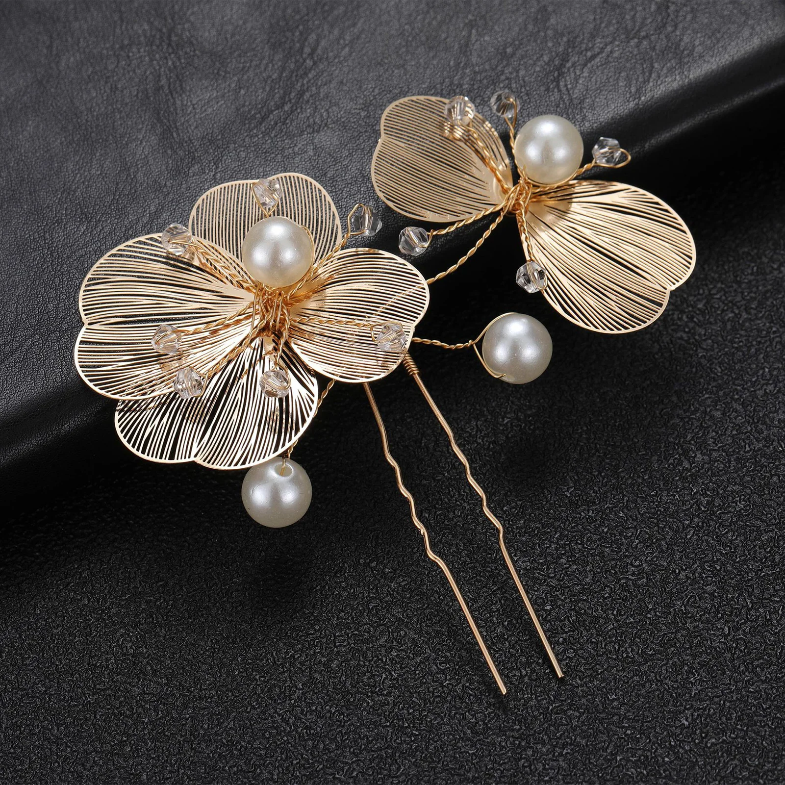 Luxurious U Shape Hair Stick Hair Decorations Hollowed Gold Flower Headdress with Alloy for Cheongsam Han Clothes Tea Wear Dress