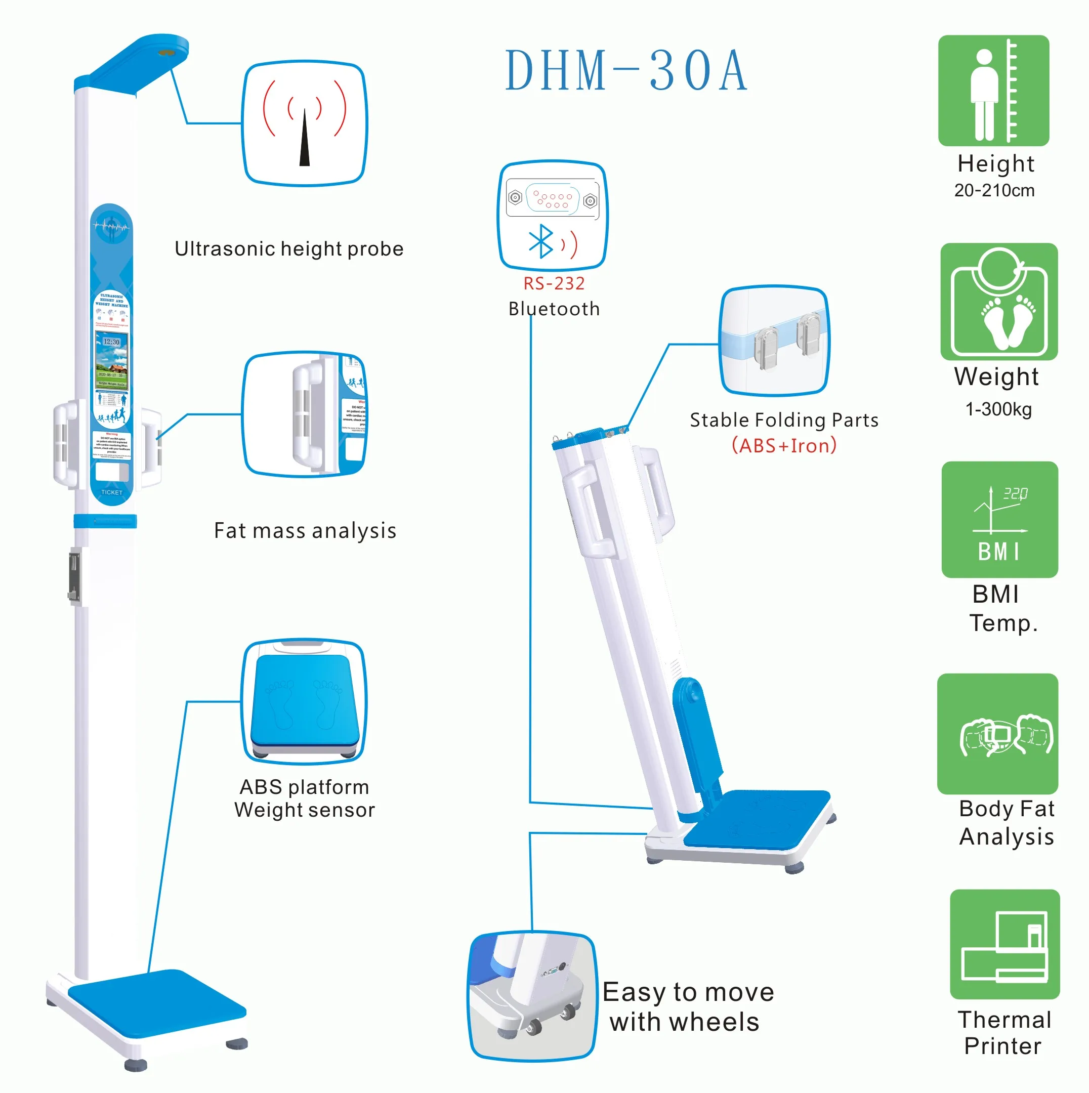 Electronic Body Height and Weight Scale with Fat Mass Analysis