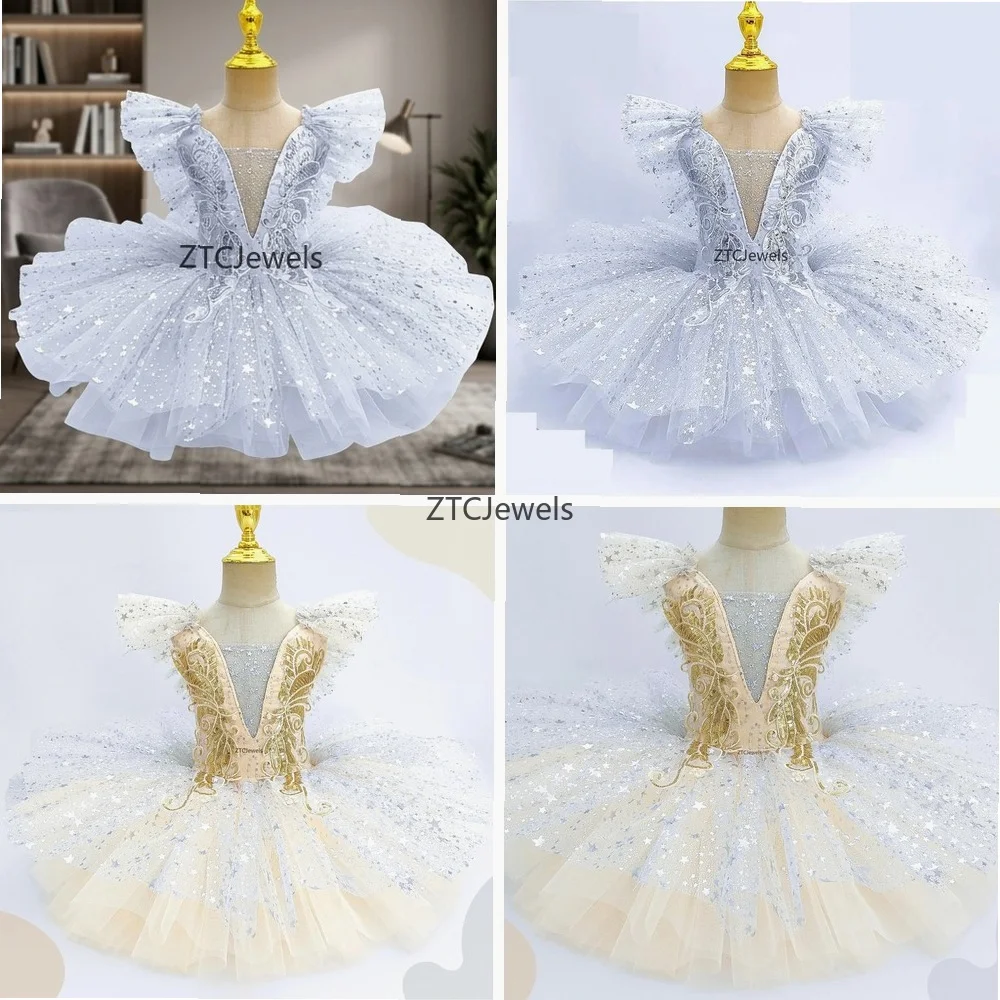 

Girls Sequin Ballet Tutu Dress Silver Cosplay Princess Costume Modern Dance Performance Skirt Party Dress for Kids
