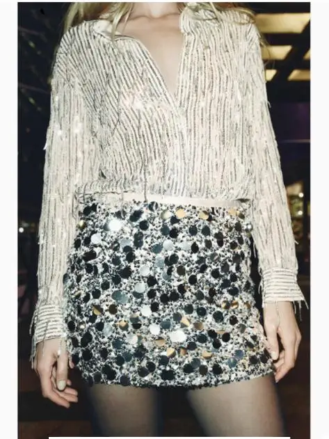 Printemps automne 2025 femmes Faion jupe ort a-ligne décontracté paillettes lumineuses taille haute fibre de Polyester coupe ajustée couleur Pure