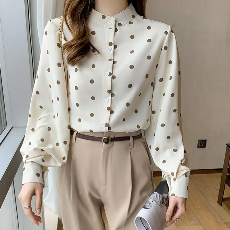 

Vintage Lantern Sleeve ladies shirts Women's Blouse Spring Autumn Single Breasted Shirts Blouse Solid Blusas Mujer Z335