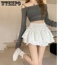 Sweet Ballet Style White Cake Skirt Women's Tightness High Waist Edible Tree Fungusdesign Pure Desire American Fashion Hotsweet