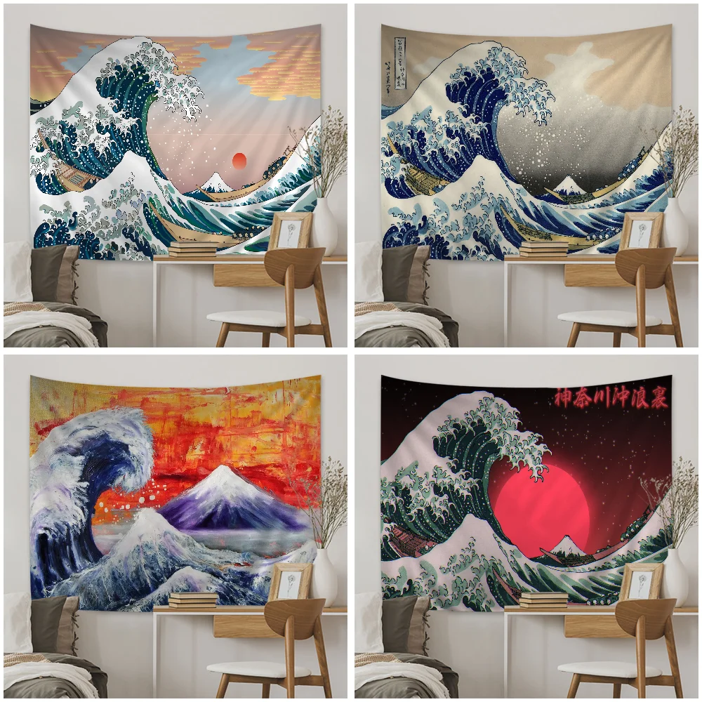 

Japanese Wave Art Printed Large Wall Tapestry Cheap Hippie Wall Hanging Bohemian Wall Tapestries Mandala Home Decor