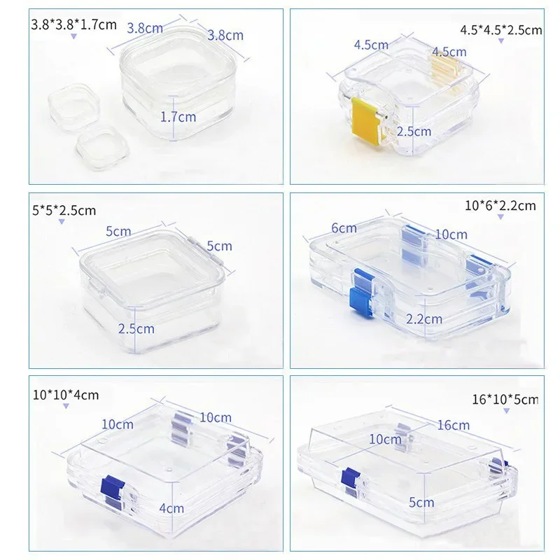 10 SZTUK Przezroczyste pudełka dentystyczne Mosty dentystyczne Korony dentystyczne Plastikowe protezy Kolorowe zawiasy Przechowywanie protez