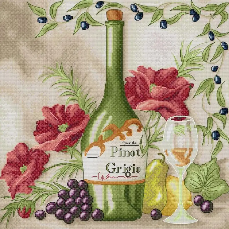 Wein- und Blumenmuster, Kreuzstich-Set, Aida 14 16 11 CT, weißer Stoff, bedrucktes Segeltuch, Baumwollfaden, Stickerei, Basteln, Neu