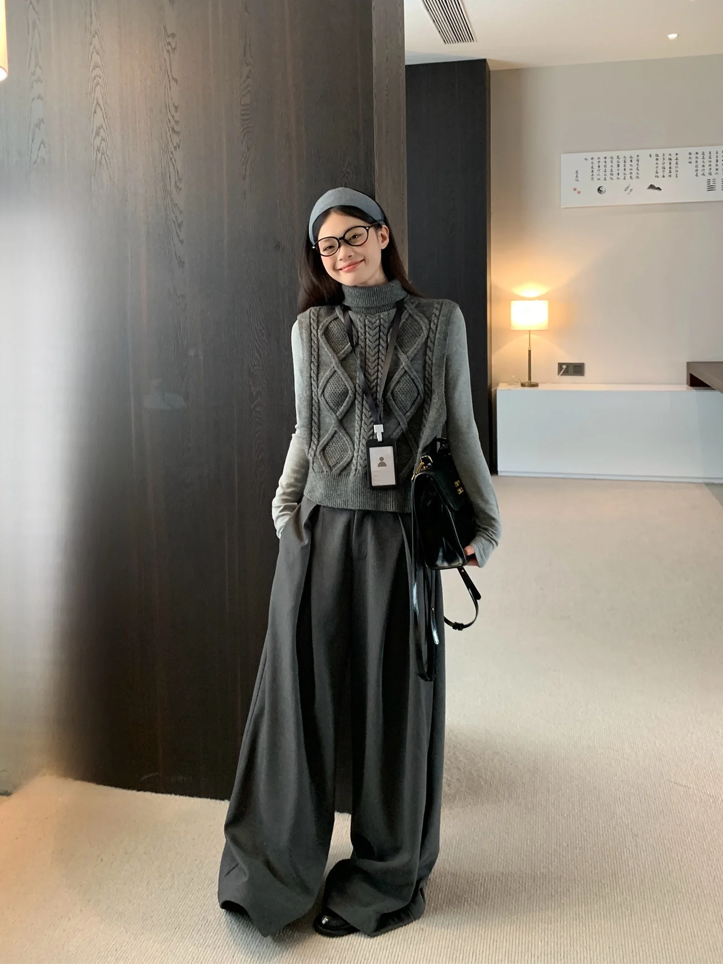 Deep Grey Wide Leg Pants Women's Loose Casual Trousers Sòngzhèngēn Fall 2026 Draped Slimming Versatile Comfortable Leisure Tr...