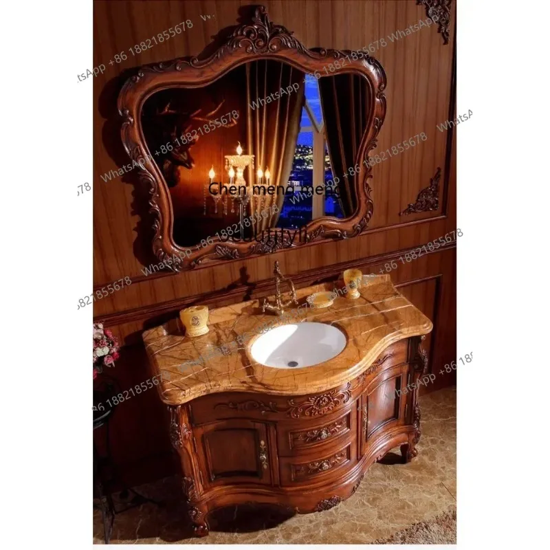 

lhy 26 New Arrivals European-Style Bathroom Cabinet Red Oak Washbasin Cabinet Floor Washstand Solid Wood Bathroom Cabinet Marble