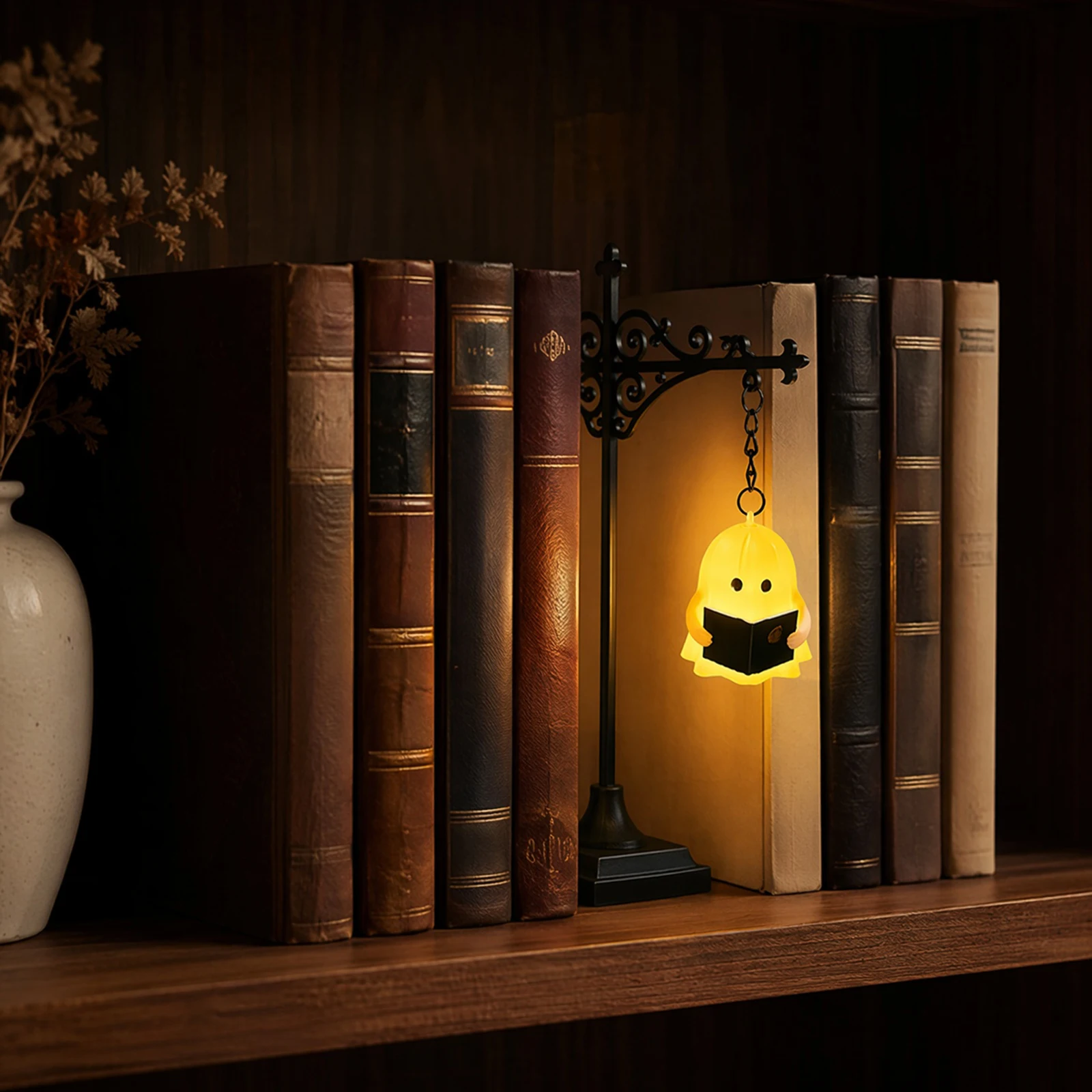 Bookshelf Lamp Vintage Library Lantern Hanging LED with Bookend Base Warm Light for Book Nook Study Home Decor Halloween Gifts