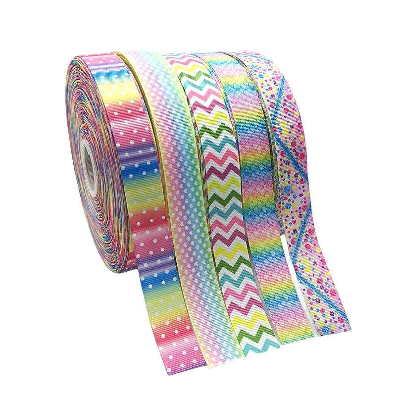 Nastro in gros-grain cartone animato da 25 mm 5 metri Tessuto arcobaleno per copricapo fai da te Abbigliamento Ornamenti Confezione regalo