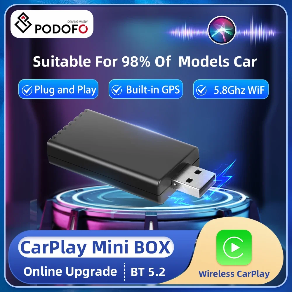 Podofo Wired to Wireless Carplay USB Adapter Support Apple CarPlay & Siri Voice Control & GPS For Universal VW Toyota KIA Nissan