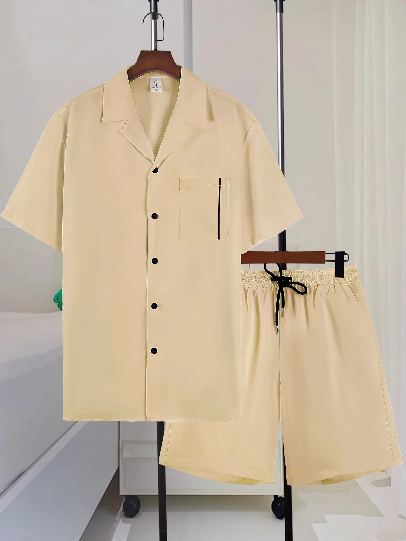 

Men's Cuban Collar Contrast Short Sleeve Shirt & Shorts Set Summer Luxury Casual Home Vacation 2 Piece Outfit