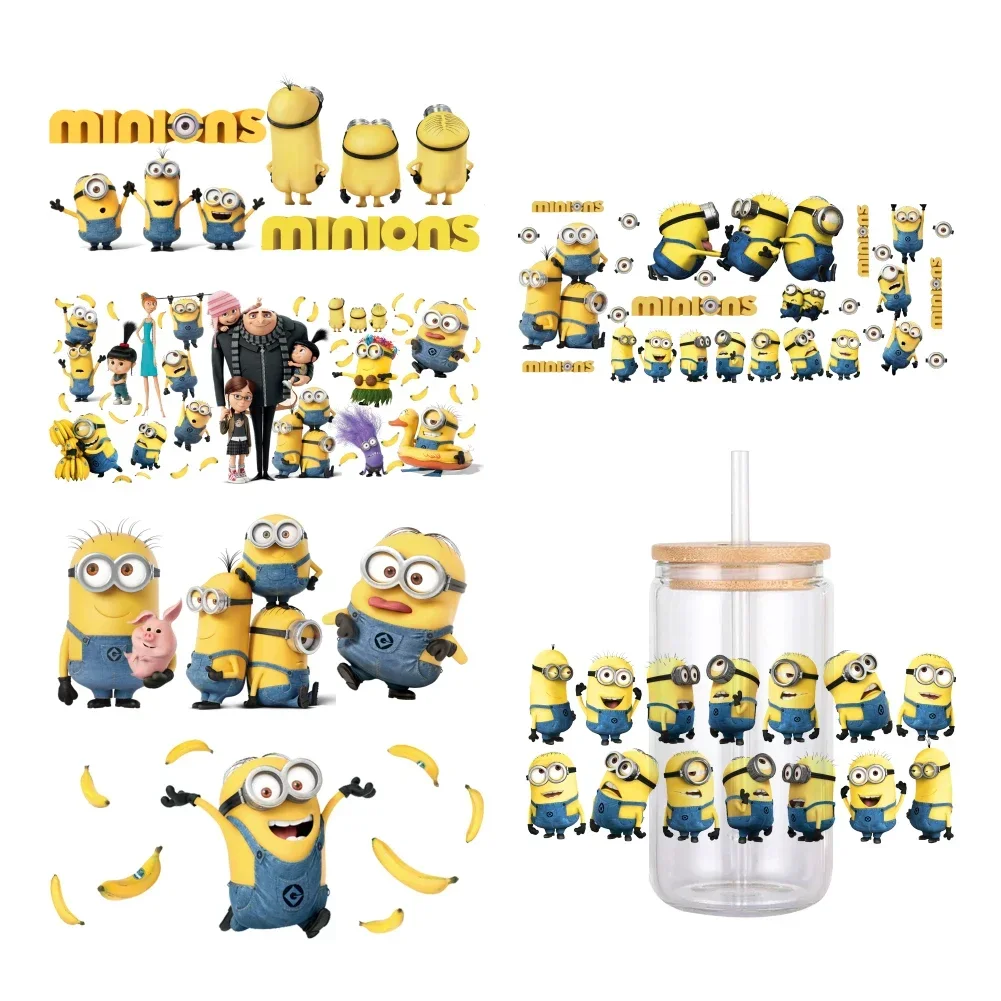 Cartoon Minions Pattern UV DTF Transfer Sticker Waterproof Transfers Decals For 16oz Glass Cup Wrap Stickers