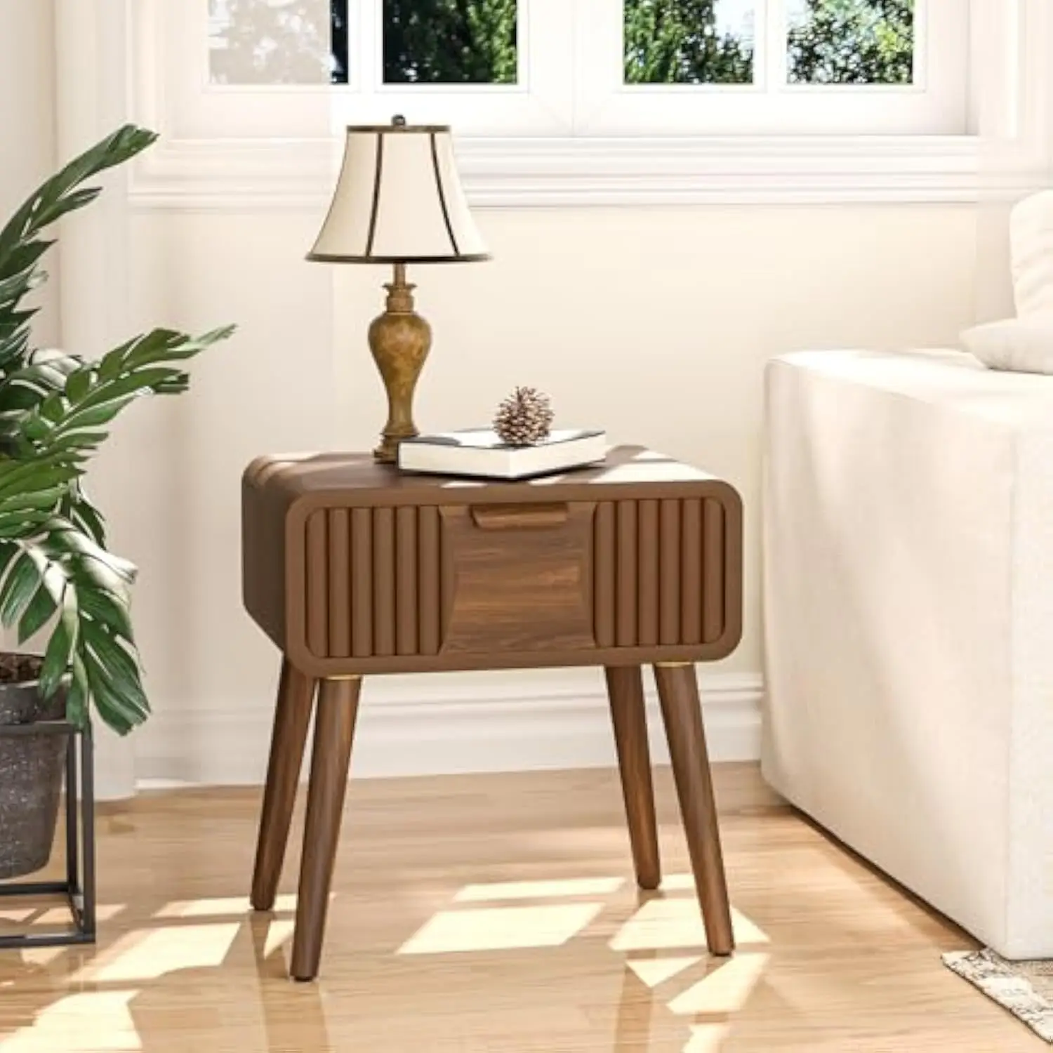 

Nightstand, End Table, Side Table with Drawers for Bedroom, Living Room, Wood Side Accent Table with Storage, Brown-1 Drawer-P