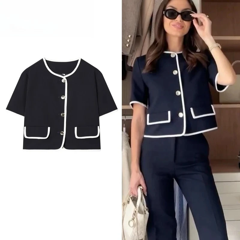 

ZHIO 2026 Women's Blazer Tailoring Casual Blazer Woman Short Sleeve Cropped Jackets for Women Fashion Outerwears New in Coats