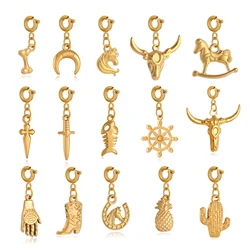 Horse/Cow/Horn/Helm/Cowboy Boot Charms Stainless Steel Western Pendant for Bracelet Necklace Crafts Supplies DIY Jewelry Making