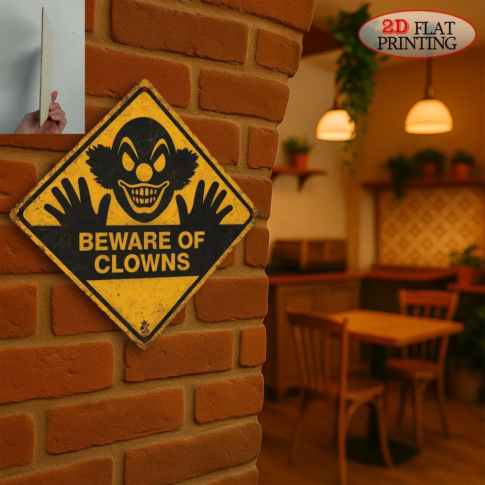 CIFBUY Funny Retro Clown Danger Warning Aluminum Wall Art Waterproof Rustproof Metal Decor for Home Garage Carnival Vintage Sign