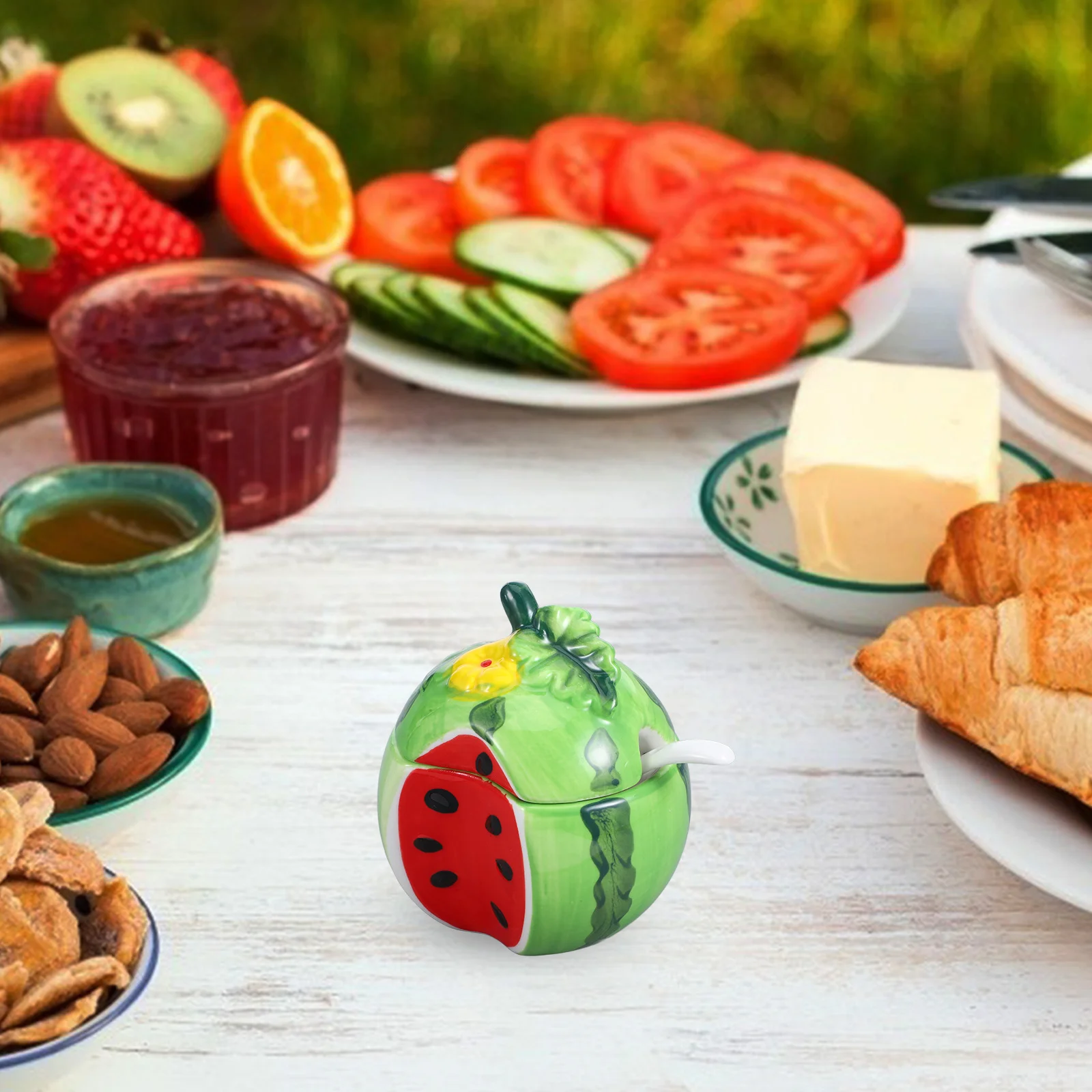 

Ceramic Seasoning Jar Set Fruit Shaped Design Condiment Containers with Lids for Kitchen Storage Salt Sugar Spice Jar Decor