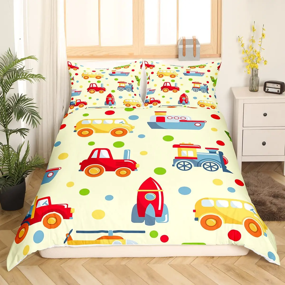 Cartoon Rocket Duvet Cover Set Single Double Full Size For Kids Boys Girls Polyester Comforter Cover Lightweight With Pillowcase