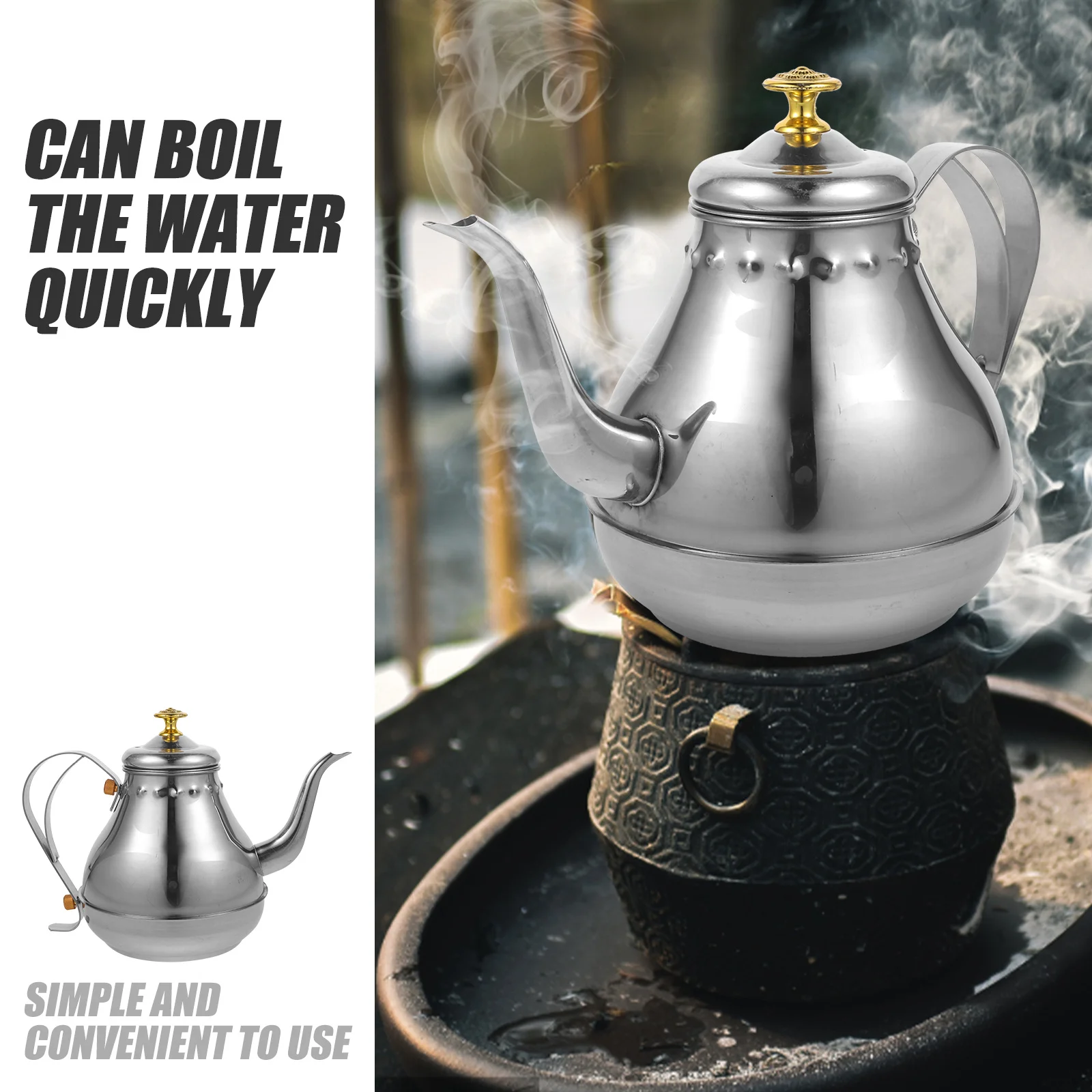 

1 шт. бытовой чайник, серебристый, практичный утолщенный чайник из нержавеющей стали, простой в использовании для индукционной плиты, кофе, чая