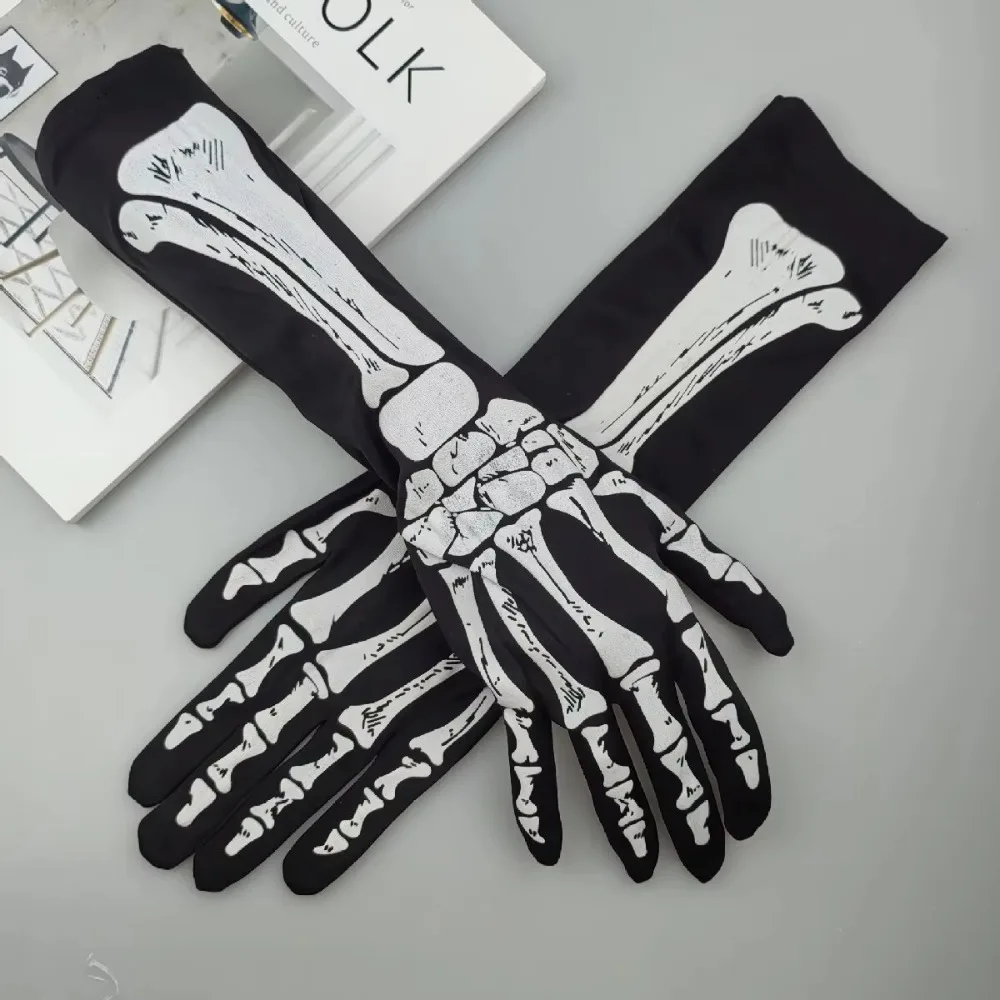 New Halloween Skeleton Gloves Creative Party Accessories Full Finger Mittens Unisex Adult Party Props