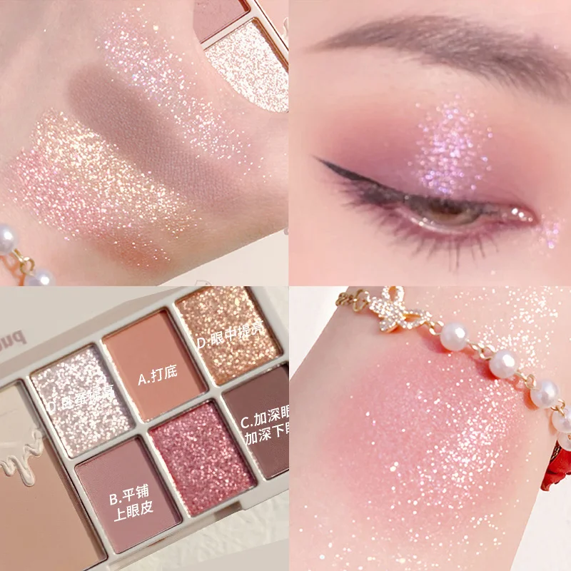 لوحة ظلال عيون مكونة من 7 ألوان مع لؤلؤ لامع ناعم وألوان أرضية غير لامعة وتسليط الضوء على دودة القز الكذب للمكياج #1