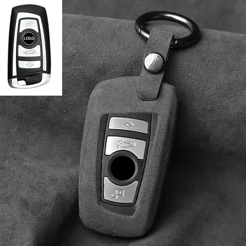 Alcantara Car Key Case Cover For BMW X1 X3 X5 X6 1 2 3 5 7 Series F15 F16 F20 F22 F30 F32 G30 Keychain Accessories