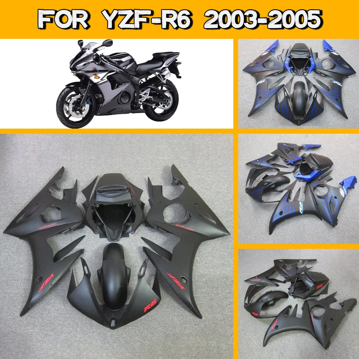 

Новый комплект обтекателей (полностью черный) для Yamaha YZF-R6 2003-2005 годов, изготовленный методом литья под давлением, для моделей 03, 04, 05 YZF R6