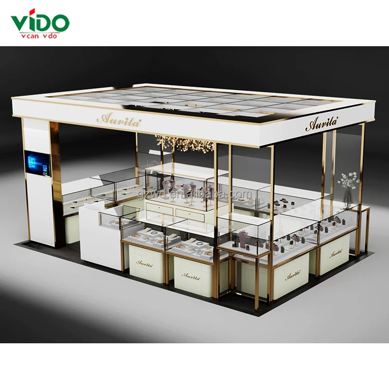 Custom. High-End Moderne Luxe Gouden Sieraden Display Showcase