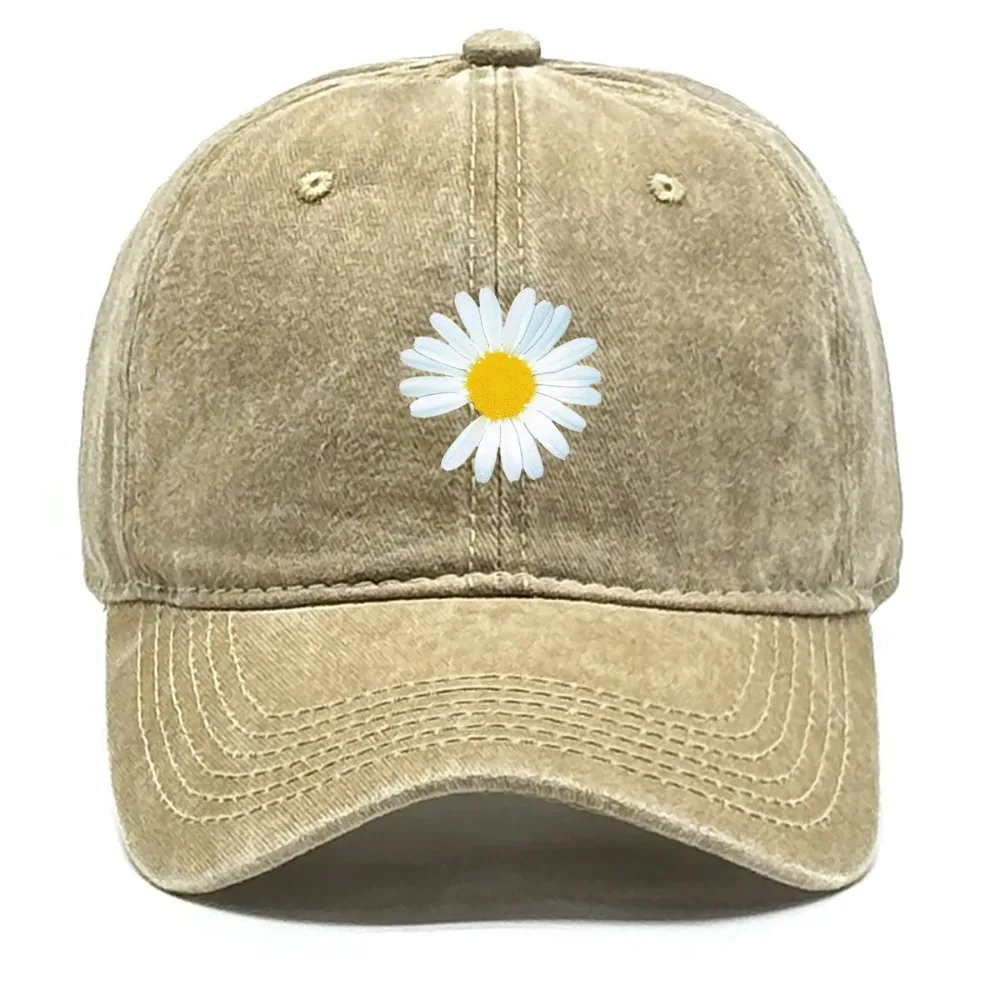 2025 New Daisy Print Baseball Cap Adjustable Mesh Hat Retro Cotton Snapback Outdoor Golf Fishing Gift Street Style Cap Fashion
