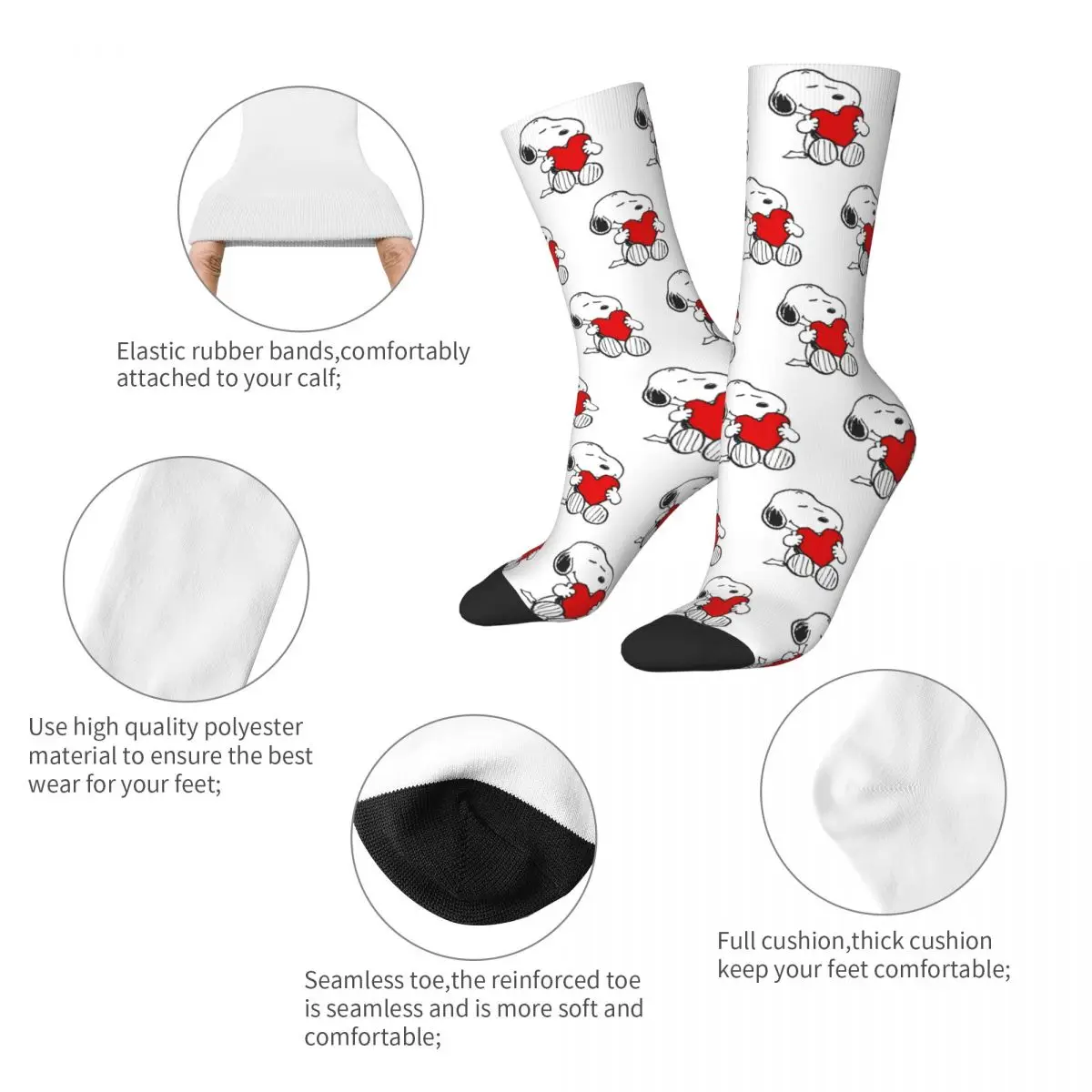 Happy Funny Men's Socks Valentine Snoopy Hugging Heart Sock Polyester Cartoon Graphic Women's Socks Spring Summer Autumn Winter