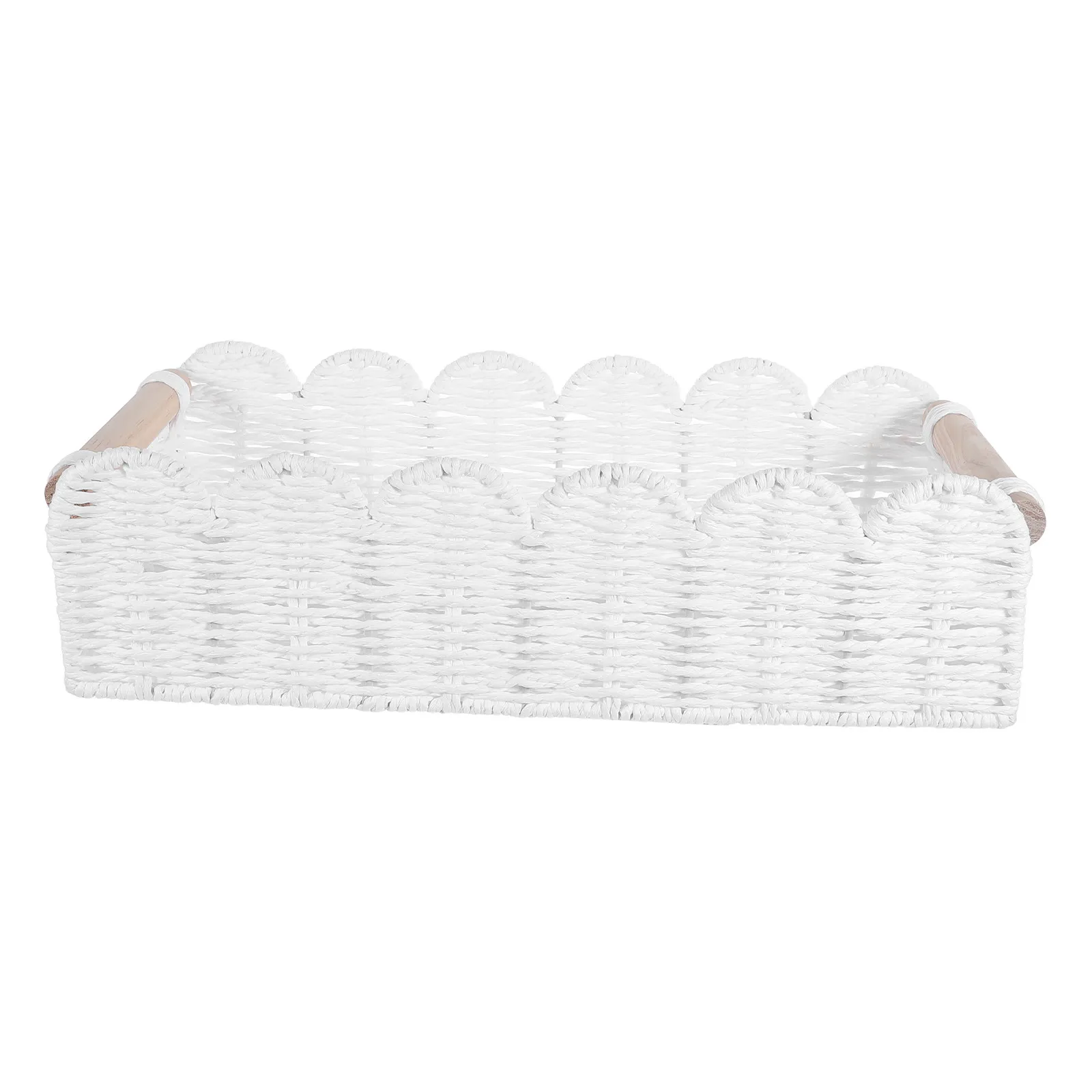 Paper Rope Storage Basket Handwoven White Rectangular Storage Bin for Bathroom Organizer Toilet Paper Holder Washroom Counter