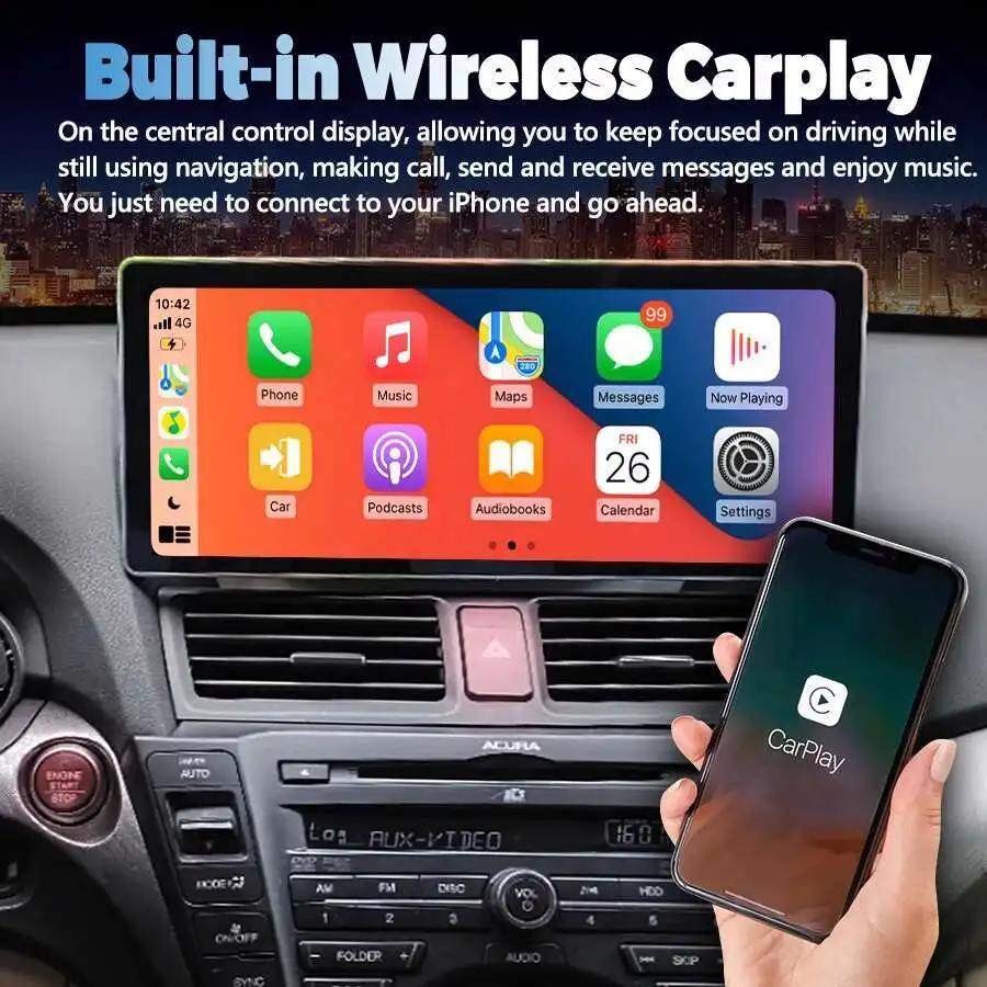 บลูทูธมัลติมีเดีย Player สําหรับ Acura TL 2008-2012 Android 12.3 "รถวิทยุสเตอริโอ CarPlay GPS นําทาง Qled หน้าจอ