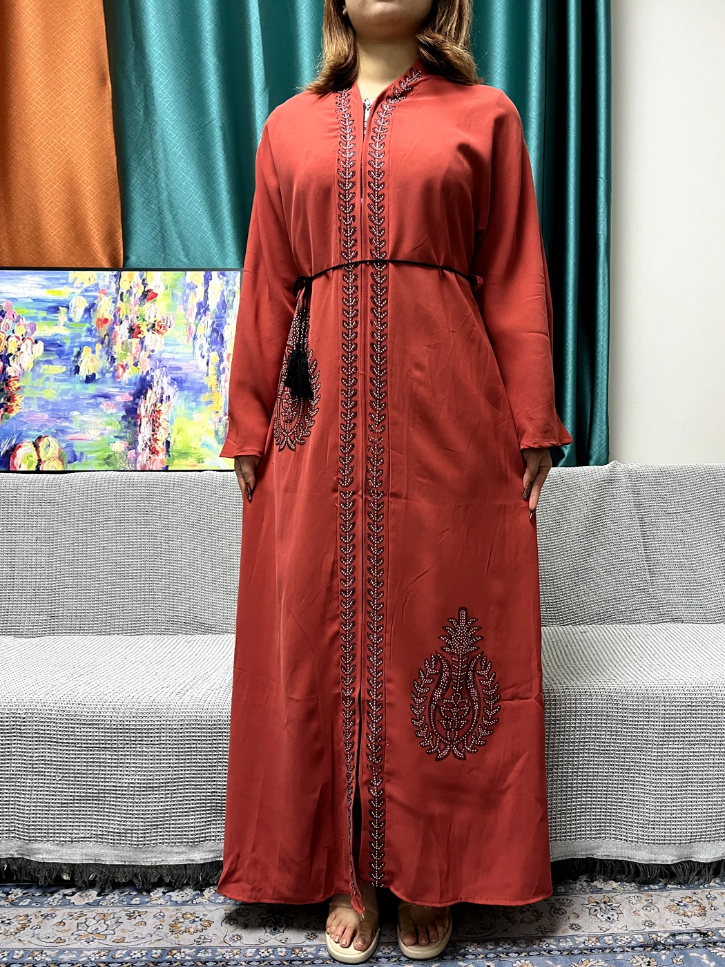 Abayas Ouvertes Musulmanes pour Femmes, Robe Africaine en Mousseline de Soie, Diamants, Robes de Soirée Islamiques avec Turban, Mode 2024