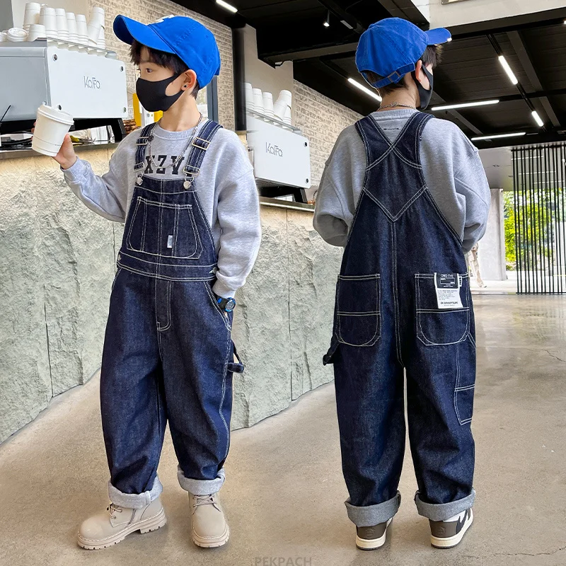 Kids Denim Jumpsuit For Boys Dungarees Overalls Streetwear Children Causal Jeans with Straps Suspenders 5 6 7 8 9 10 11 12 13 14