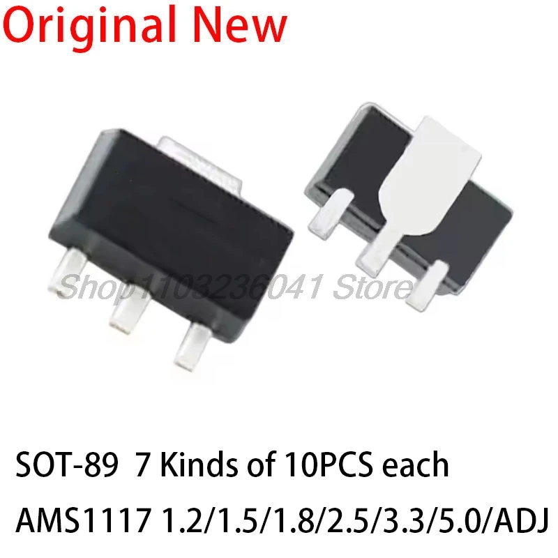 

70PCS Voltage Regulator Kit AMS1117 SOT-89 AMS1117-3.3V AMS1117-ADJ AMS1117-5.0V AMS1117-2.5V AMS1117-1.8V AMS1117-1.5V 1.2V-5V