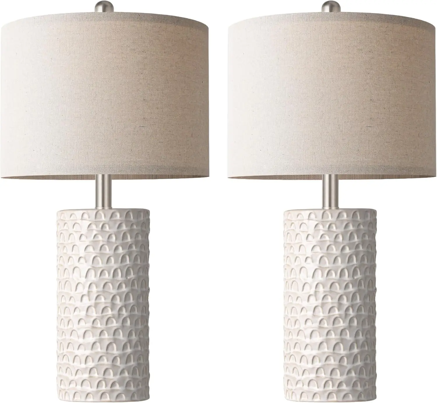 Juego de 2 lámparas de mesa de cerámica modernas de 23', lámparas de mesita de noche rústicas de granja para dormitorio y sala de estar, decoración del hogar blanca y beige