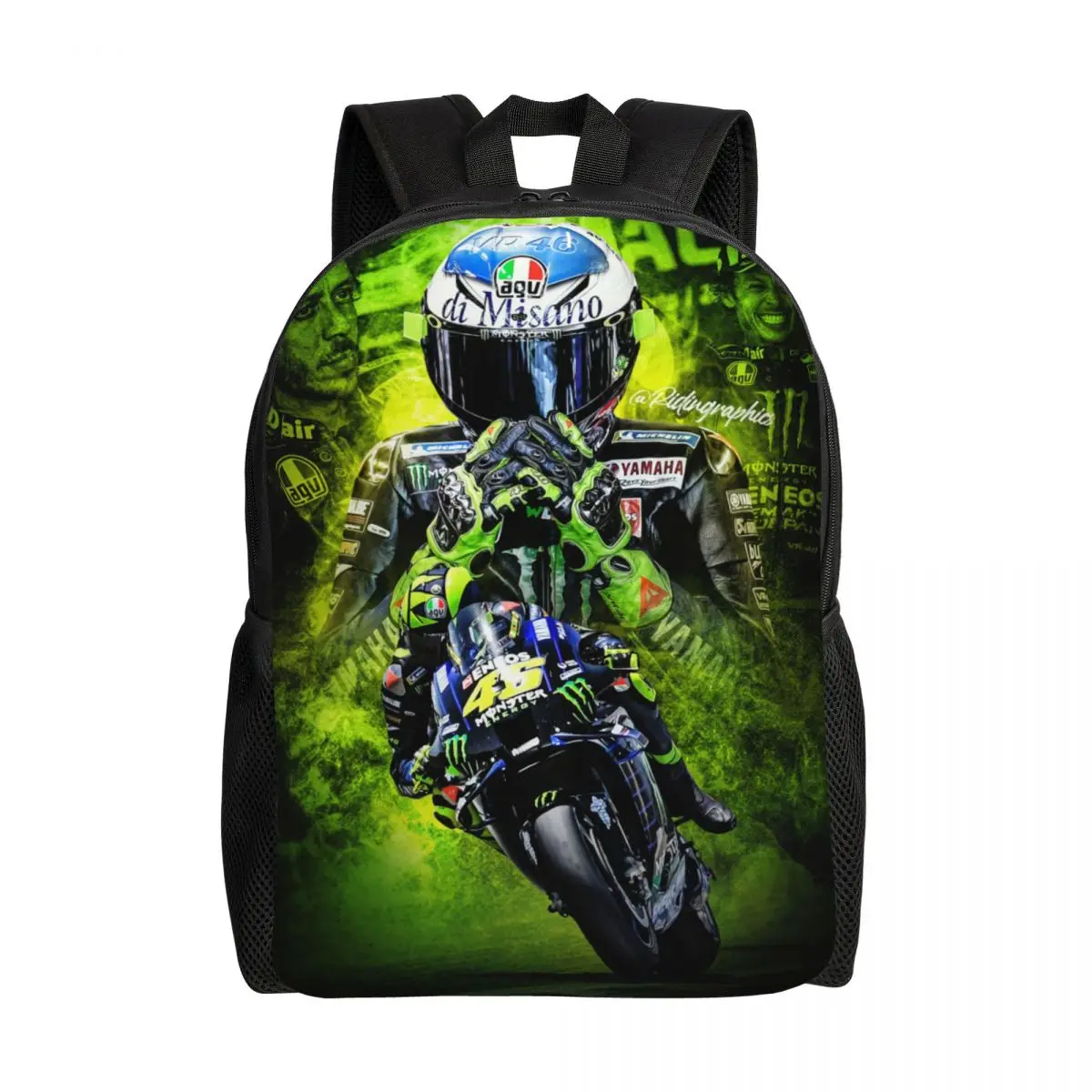 

Customized 3D Printing Motorcycle Racing Rossi Backpacks for Girls Boys College School Travel Bags Bookbag Fits 15 Inch Laptop