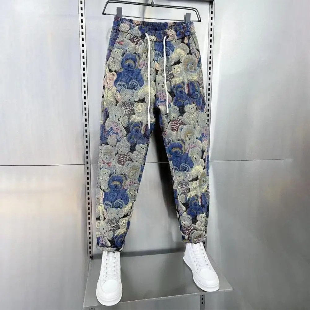 

Men Autumn Winter Casual Harem Pants Elastic Waist Pockets Bear Print Sport Pants Loose Fit Long Pants Streetwear